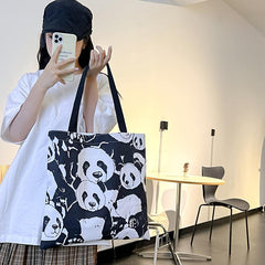 Panda Printed Tote Bag Cartoon Animal Shoulder Bag Large Capacity Storage