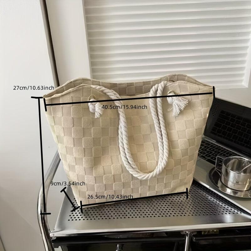 Plaid Embossed Tote Bag Large Capacity Shoulder Bag Hobo Handbag