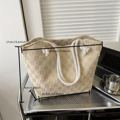 Plaid Embossed Tote Bag Large Capacity Shoulder Bag Hobo Handbag