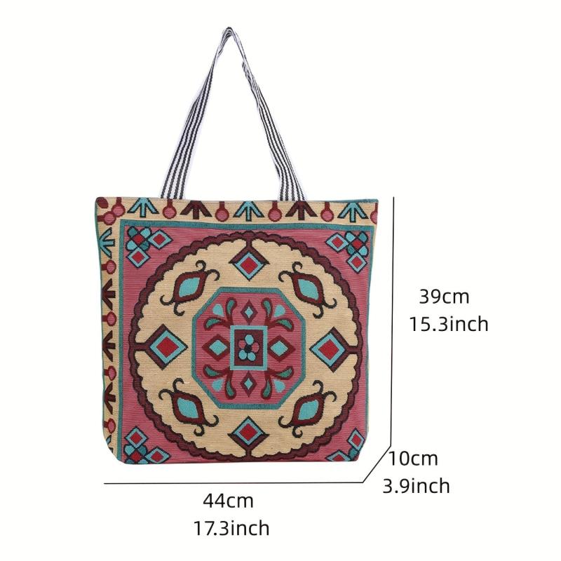 Boho Canvas Tote Bag Large Capacity Shoulder Bag