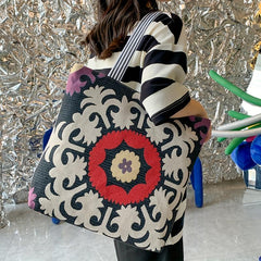 Boho Canvas Tote Bag Large Capacity Shoulder Bag