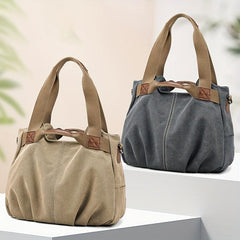 Casual Canvas Tote Bag Layer Shoulder Bag Vintage Storage Handbag