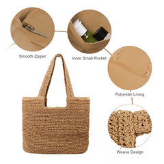 Straw Woven Large Capacity Tote Bag Lightweight Shoulder Bag