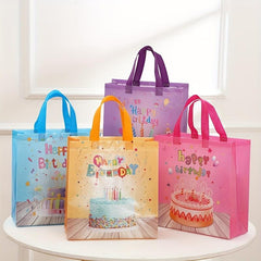 4PCS Large Birthday Gift Bag Cake Print Colorful Tote Bag