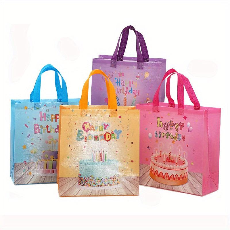 4PCS Large Birthday Gift Bag Cake Print Colorful Tote Bag