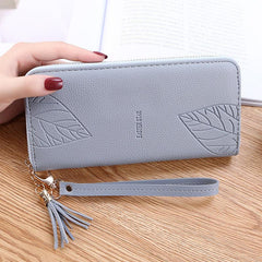 Embossed Zipper Leaf Wristlet Clutch Wallet