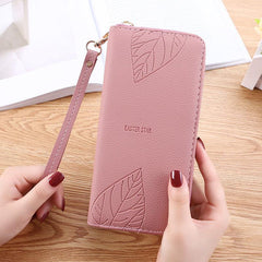 Embossed Zipper Leaf Wristlet Clutch Wallet