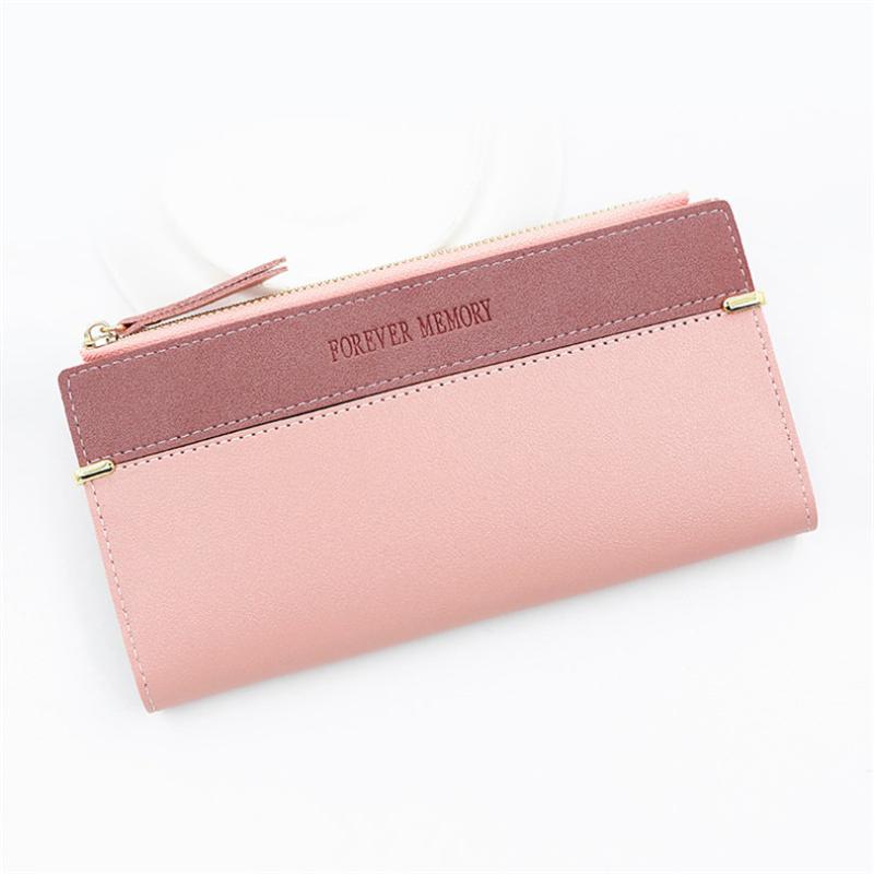 Slim Faux Leather Long Wallet with Zipper Coin Purse