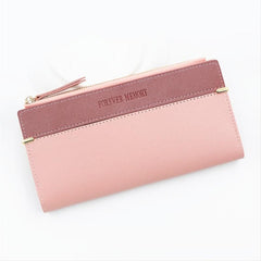 Slim Faux Leather Long Wallet with Zipper Coin Purse