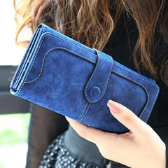 Stitch Detail Women's Long Wallet with Card Slots & ID Window