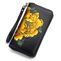Floral Pattern Long Wallet With Lanyard Zip Around Wallet