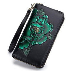 Floral Pattern Long Wallet With Lanyard Zip Around Wallet