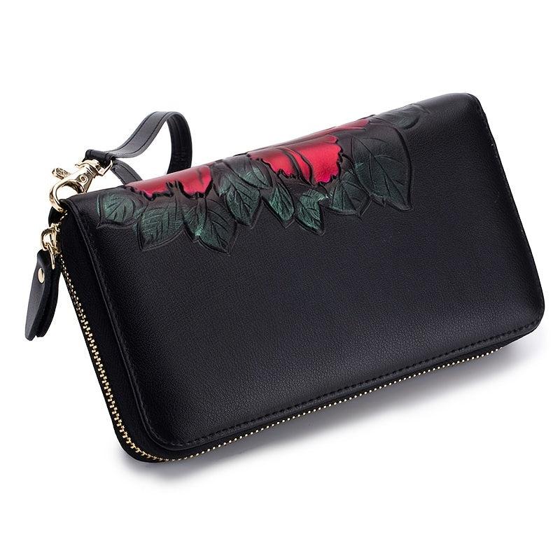Floral Pattern Long Wallet With Lanyard Zip Around Wallet