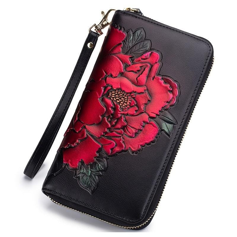 Floral Pattern Long Wallet With Lanyard Zip Around Wallet