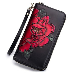 Floral Pattern Long Wallet With Lanyard Zip Around Wallet