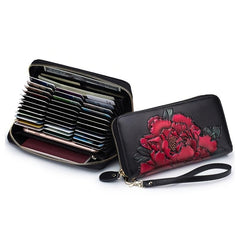 Floral Pattern Long Wallet With Lanyard Zip Around Wallet