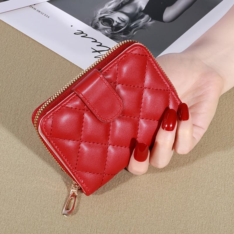Argyle Quilted Coin Purse Foldable Clutch Bag Card Slots Short Wallet