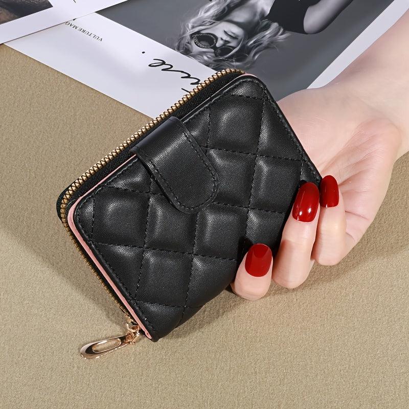 Argyle Quilted Coin Purse Foldable Clutch Bag Card Slots Short Wallet
