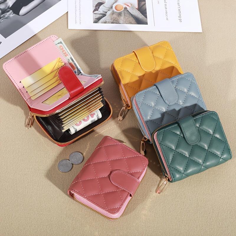 Argyle Quilted Coin Purse Foldable Clutch Bag Card Slots Short Wallet