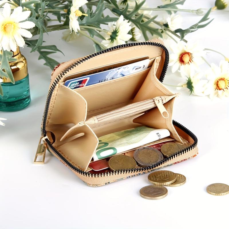 Vintage Flower Pattern Short Wallet Zipper Coin Purse Clutch Card Case