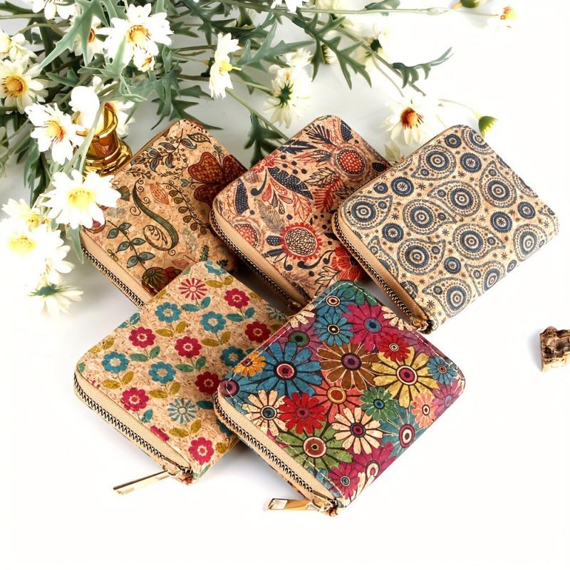 Vintage Flower Pattern Short Wallet Zipper Coin Purse Clutch Card Case