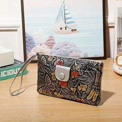 Vintage Flower Embossed Clutch Bag Zipper Long Wallet for Women