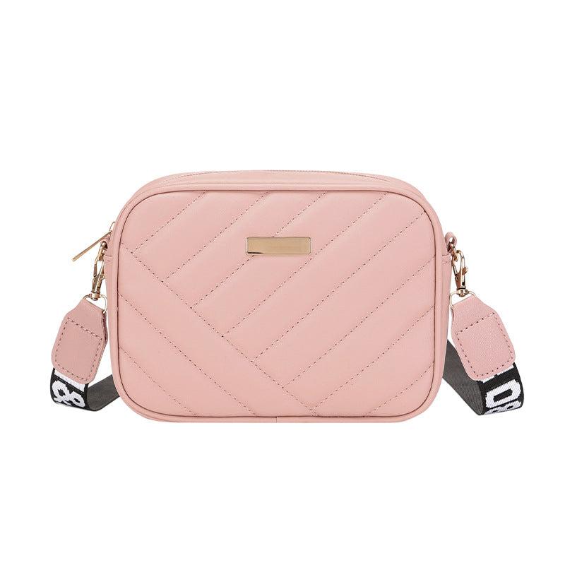 Quilted Square Crossbody Bag Metal Zipper Purse Faux Leather Shoulder Bag