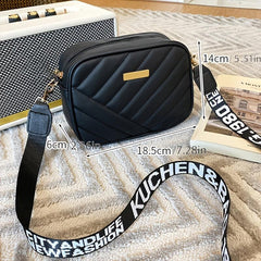 Quilted Square Crossbody Bag Metal Zipper Purse Faux Leather Shoulder Bag