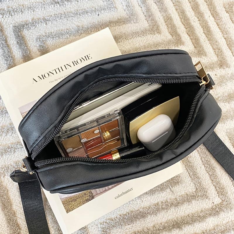 Quilted Square Crossbody Bag Metal Zipper Purse Faux Leather Shoulder Bag