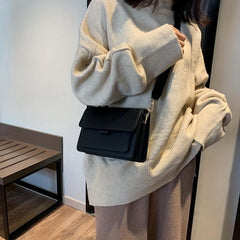 Coffee Brown Mini Crossbody Bag Megnet Closure PU Leather Shoulder Bag