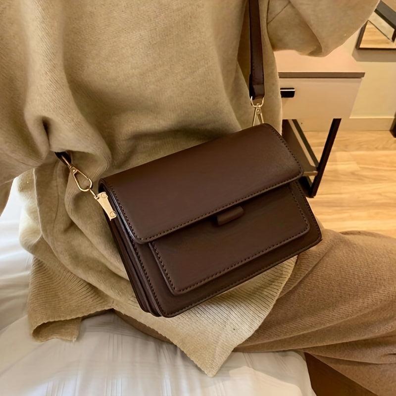 Coffee Brown Mini Crossbody Bag Megnet Closure PU Leather Shoulder Bag