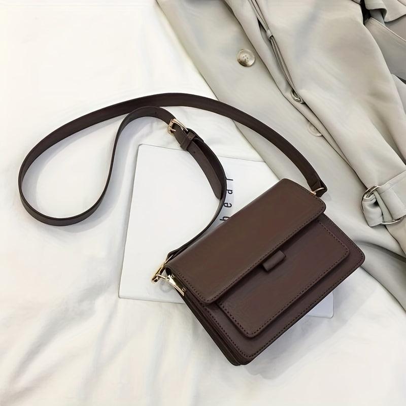 Coffee Brown Mini Crossbody Bag Megnet Closure PU Leather Shoulder Bag
