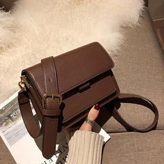 Coffee Brown Mini Crossbody Bag Megnet Closure PU Leather Shoulder Bag