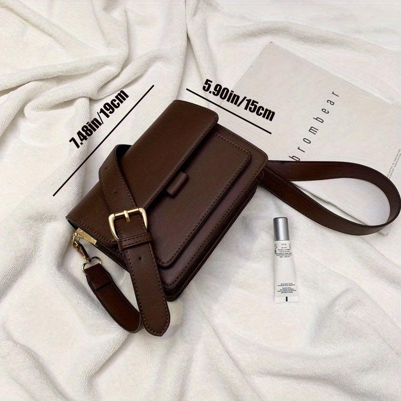 Coffee Brown Mini Crossbody Bag Megnet Closure PU Leather Shoulder Bag