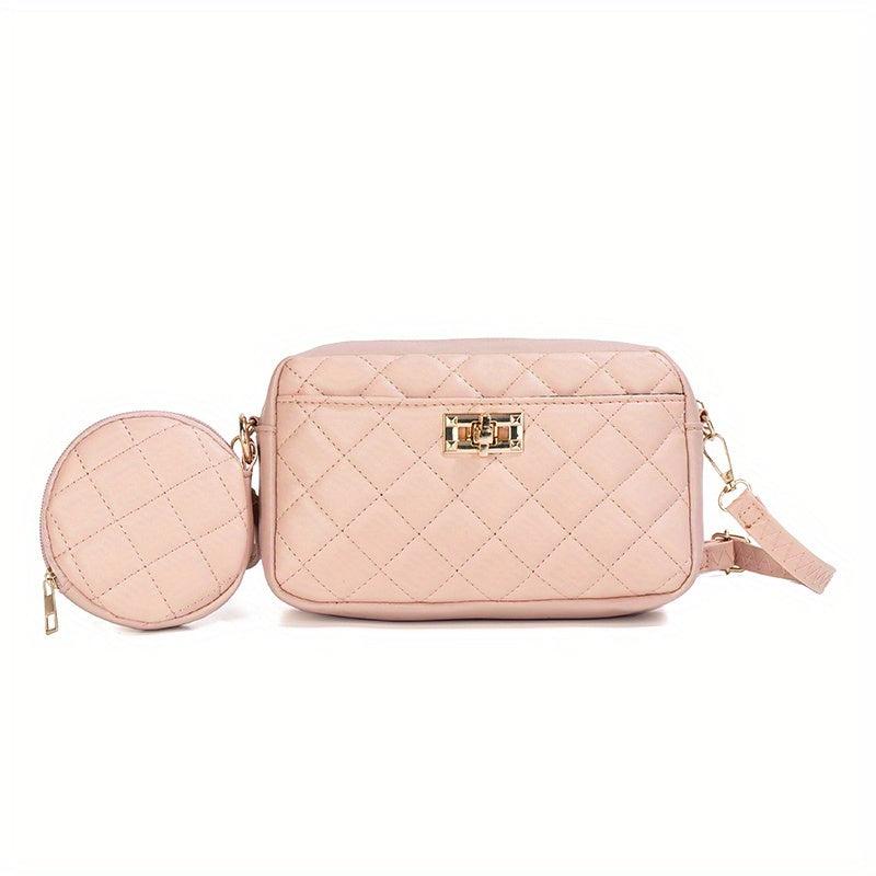 Quilted Casual Shoulder Bag with Small Purse - Stylish Handbag