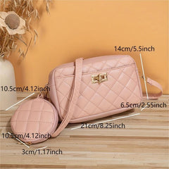 Quilted Casual Shoulder Bag with Small Purse - Stylish Handbag