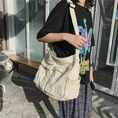 Vintage Canvas Crossbody Bag Large Capacity Shoulder Bag