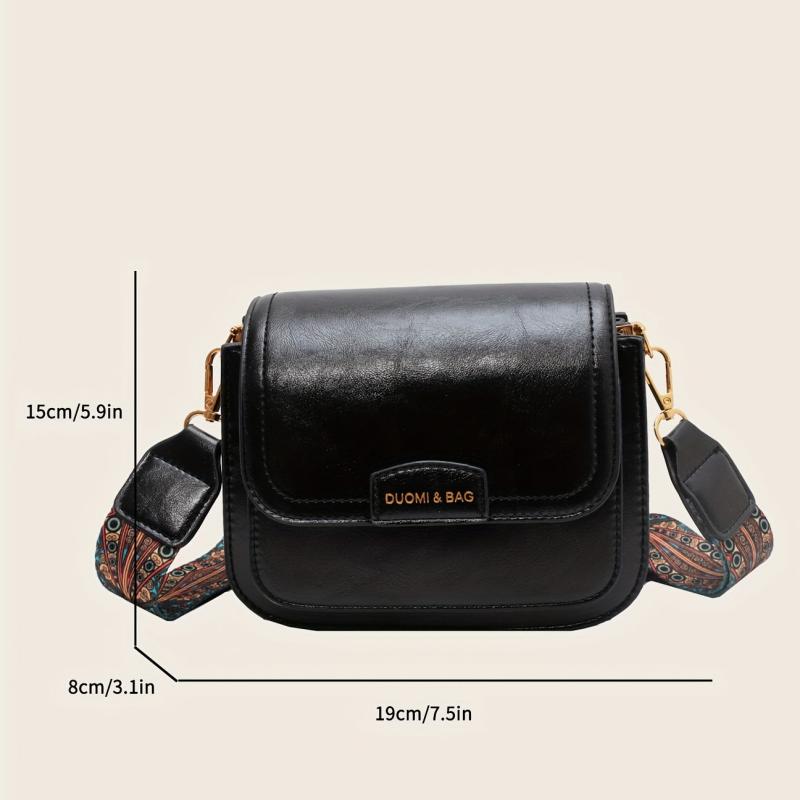 Vintage Pattern Crossbody Bag with Wide Strap