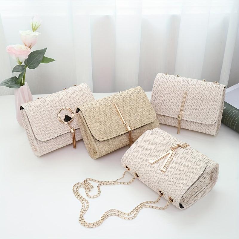 Mini Straw Crossbody Bag Solid Casual Summer Vacation Tote Bag