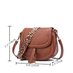 Leopard Crossbody Saddle Bag w/ Tassel Trim & Convertible Strap