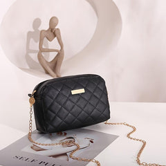 Argyle Quilted Shoulder Zipper Bag Chain Strap Crossbody Phone Bag