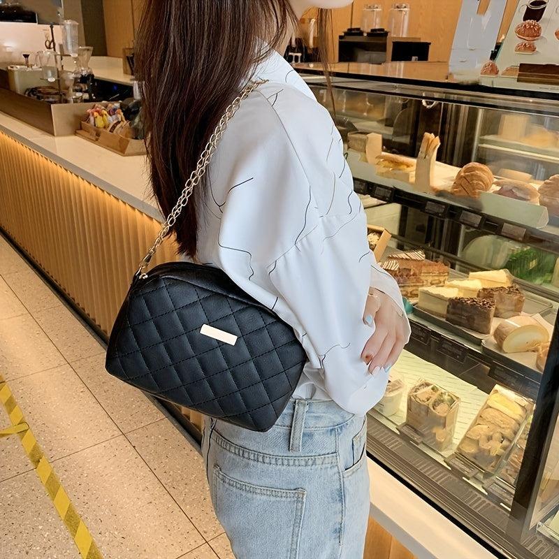 Argyle Quilted Shoulder Zipper Bag Chain Strap Crossbody Phone Bag