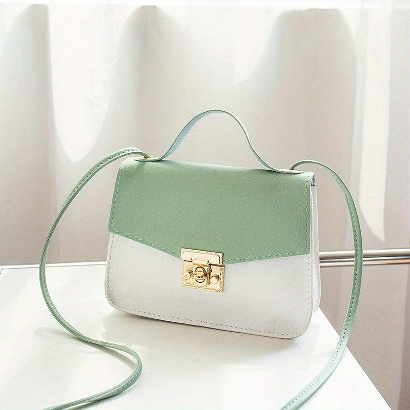 Contrast Crossbody Bag Square Handbags Women's Buckle Decor Shoulder Purse