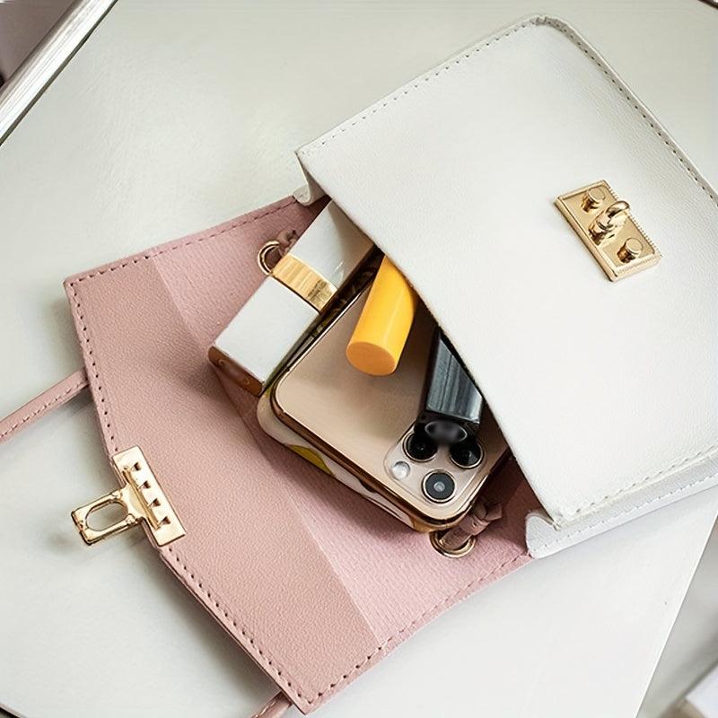 Contrast Crossbody Bag Square Handbags Women's Buckle Decor Shoulder Purse