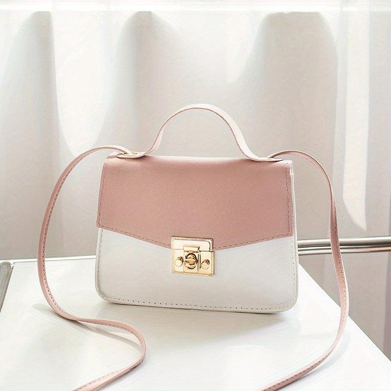 Contrast Crossbody Bag Square Handbags Women's Buckle Decor Shoulder Purse