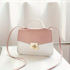Contrast Crossbody Bag Square Handbags Women's Buckle Decor Shoulder Purse