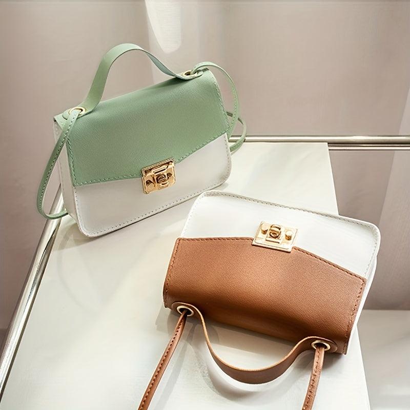 Contrast Crossbody Bag Square Handbags Women's Buckle Decor Shoulder Purse