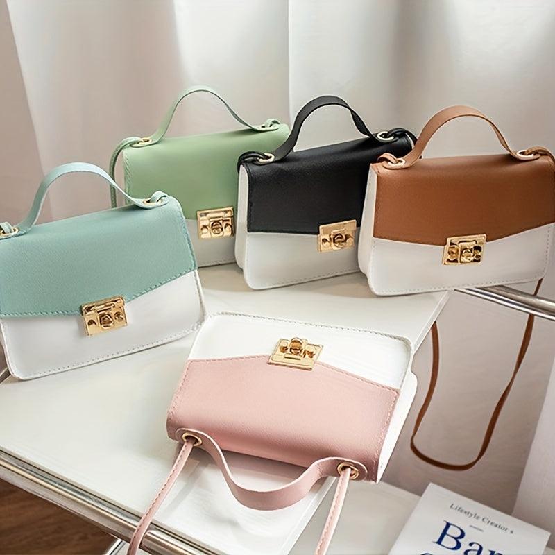 Contrast Crossbody Bag Square Handbags Women's Buckle Decor Shoulder Purse