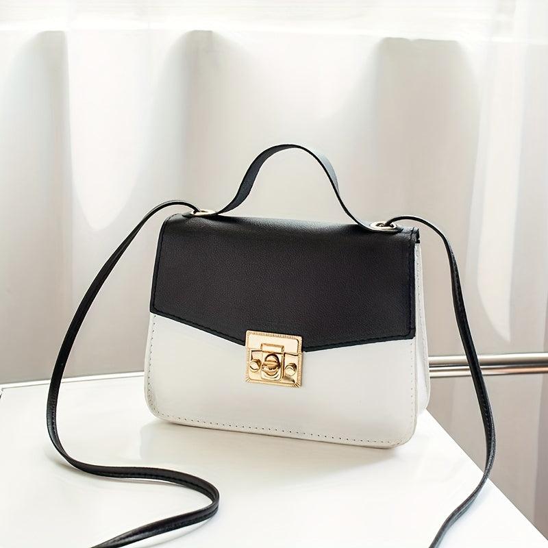 Contrast Crossbody Bag Square Handbags Women's Buckle Decor Shoulder Purse