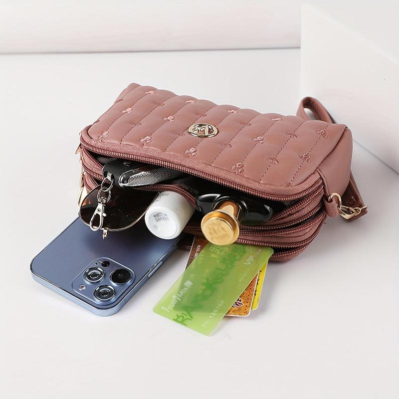 Love Embroidered Long Wallet Quilted Shoulder Bag Minimalist Purse